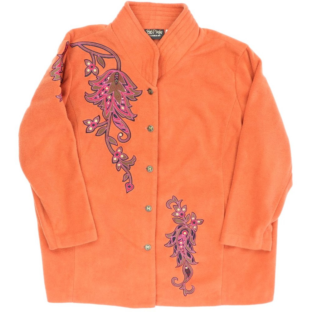 Bob Mackie Fleece Coat Orange Embroidered Jacket